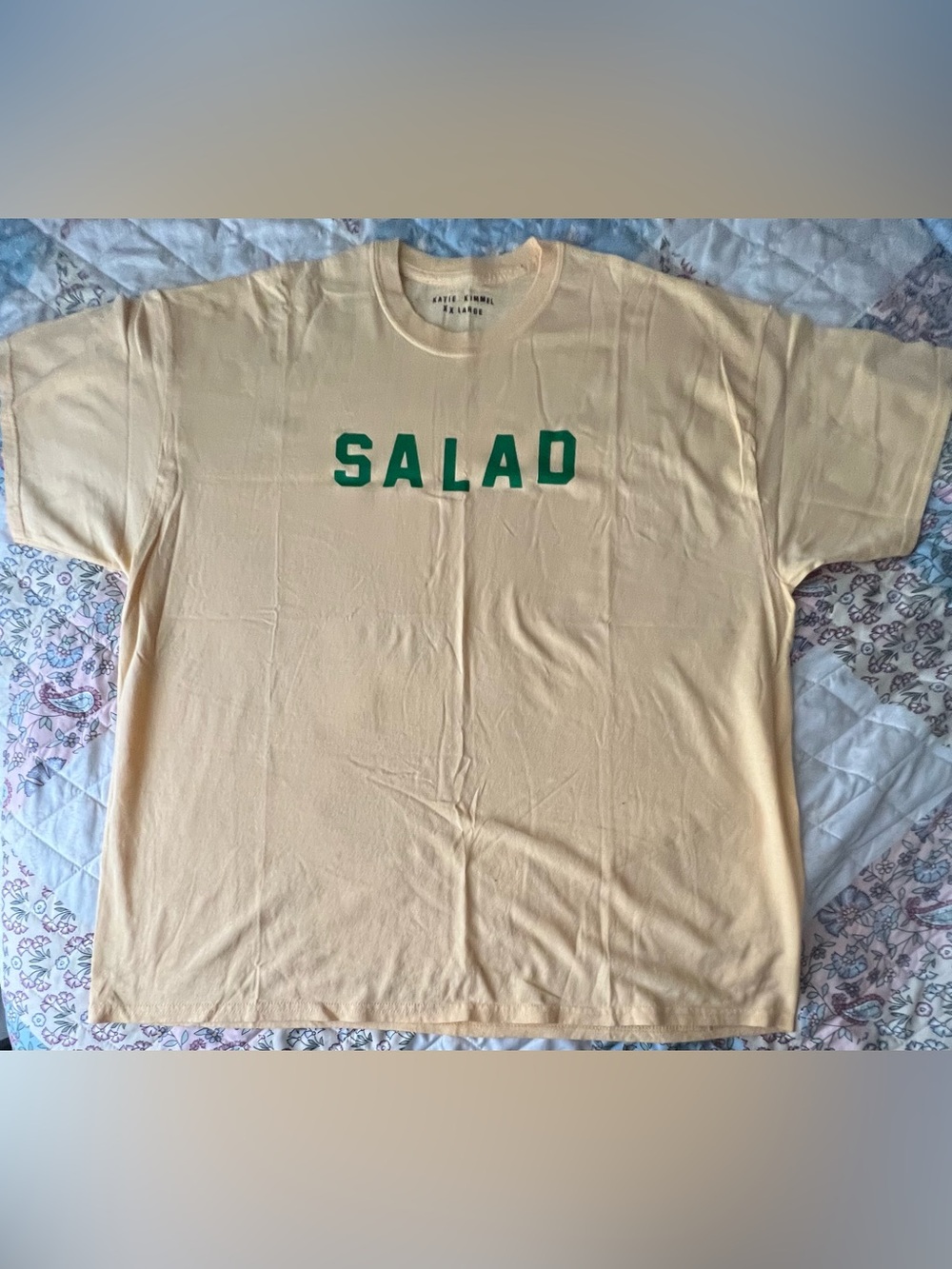 Katie K Yellow Tee with Green SALAD Graphic